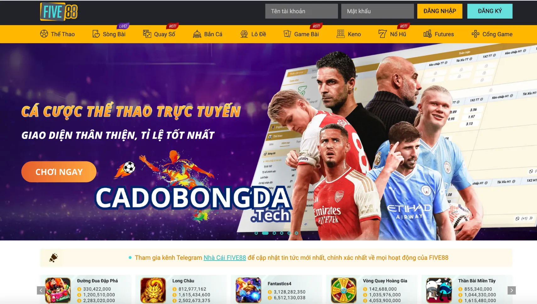 Trang cá độ bóng đá FIVE88 nổi bật và đa dạng tỷ lệ kèo cược hấp dẫn Trang cá độ bóng đá FIVE88 nổi bật và đa dạng tỷ lệ kèo cược hấp dẫn